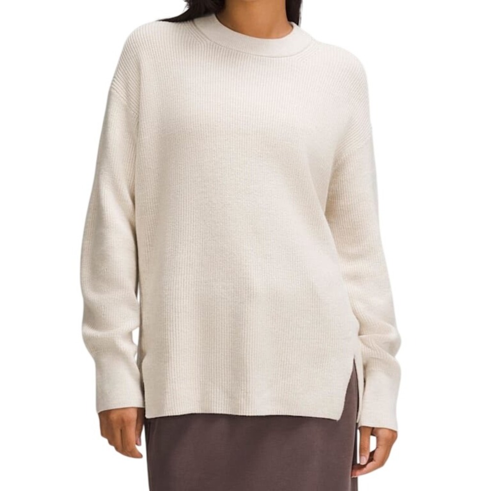 Lululemon Merino Wool-Blend Rib Crewneck Sweater Bone Pullover Knit Size 2